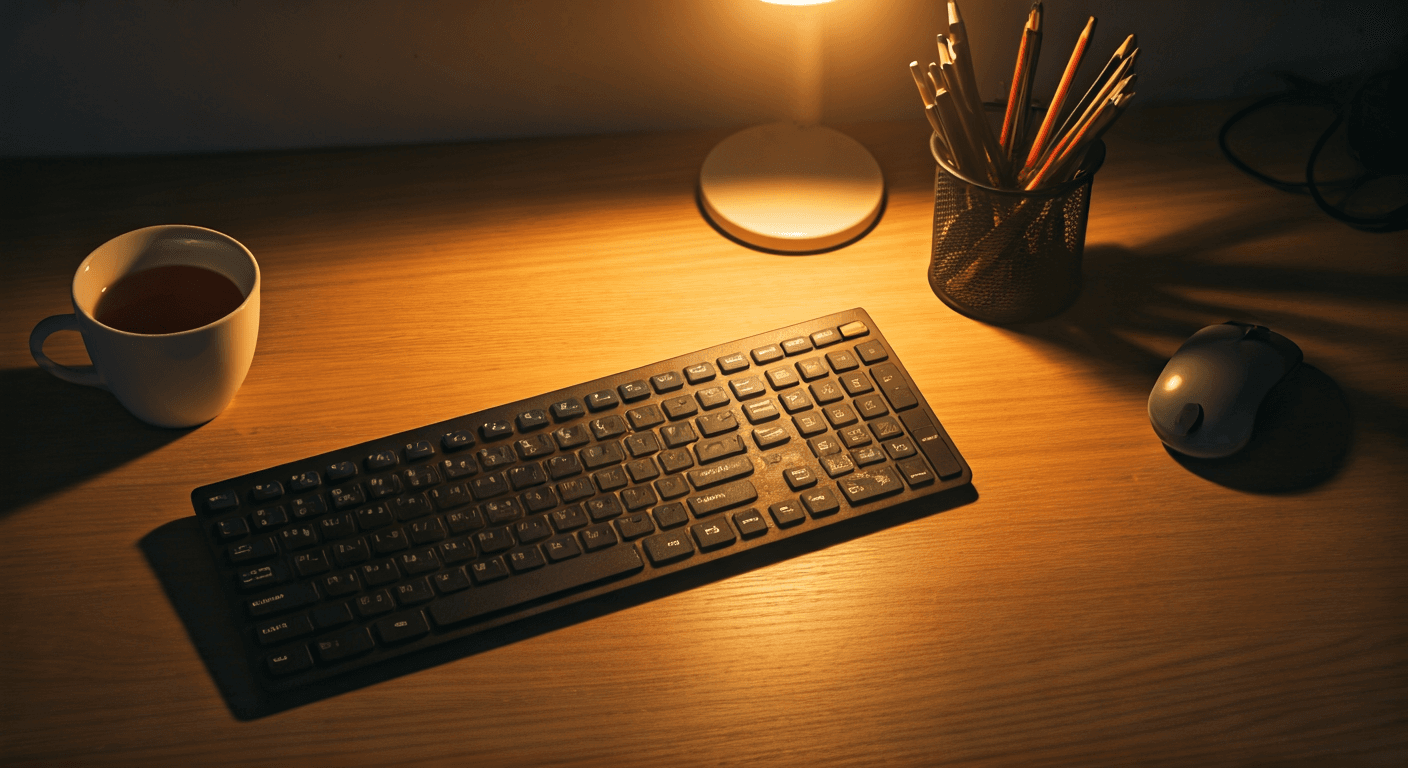 Older adult practicing typing on a keyboard with comfortable wrist positioning