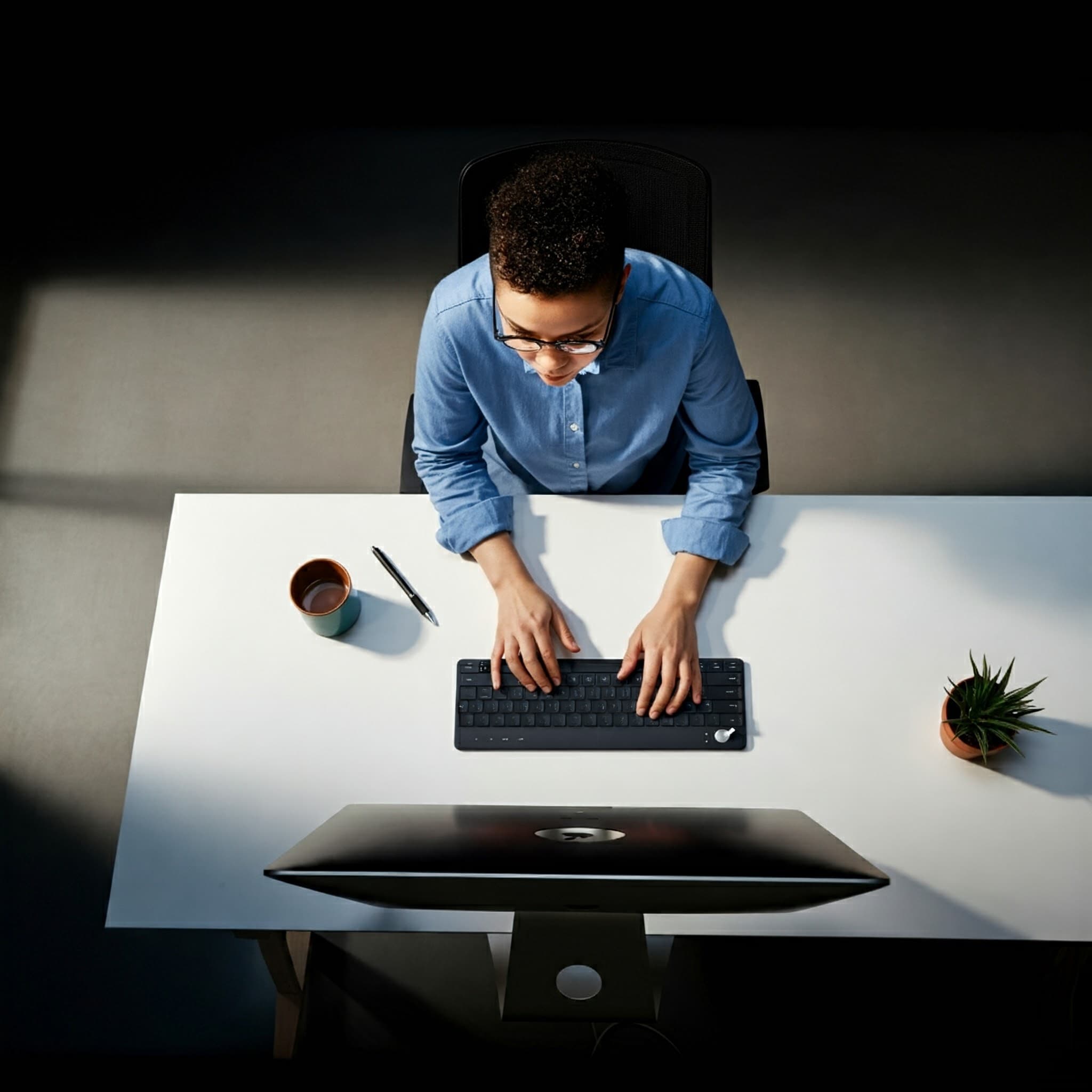 Person typing on a keyboard with speed visualization