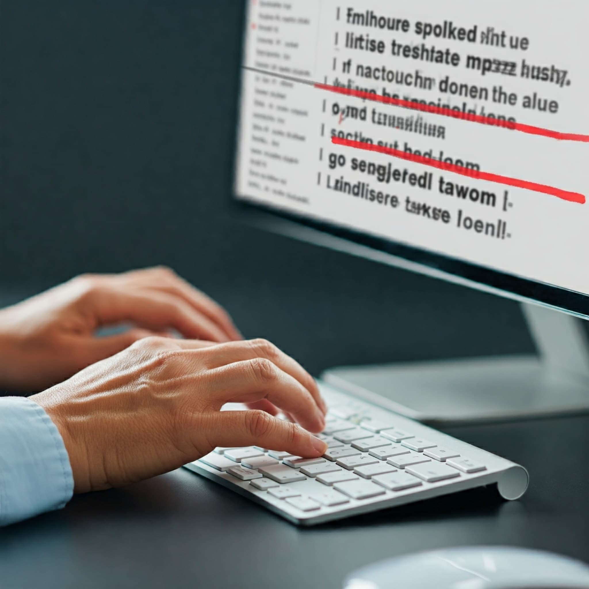Person making typing mistakes with red underlines