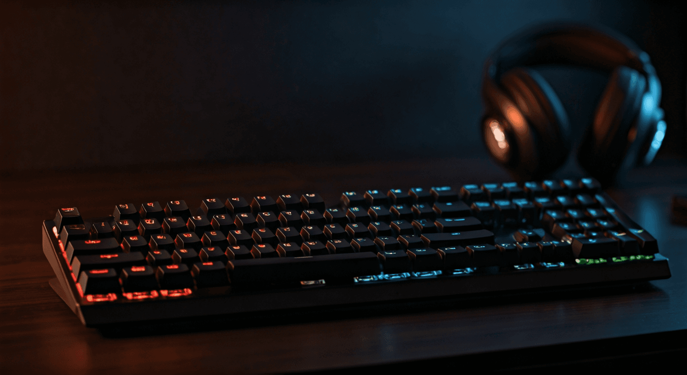 Gamer typing quickly on a mechanical keyboard during an intense gaming session