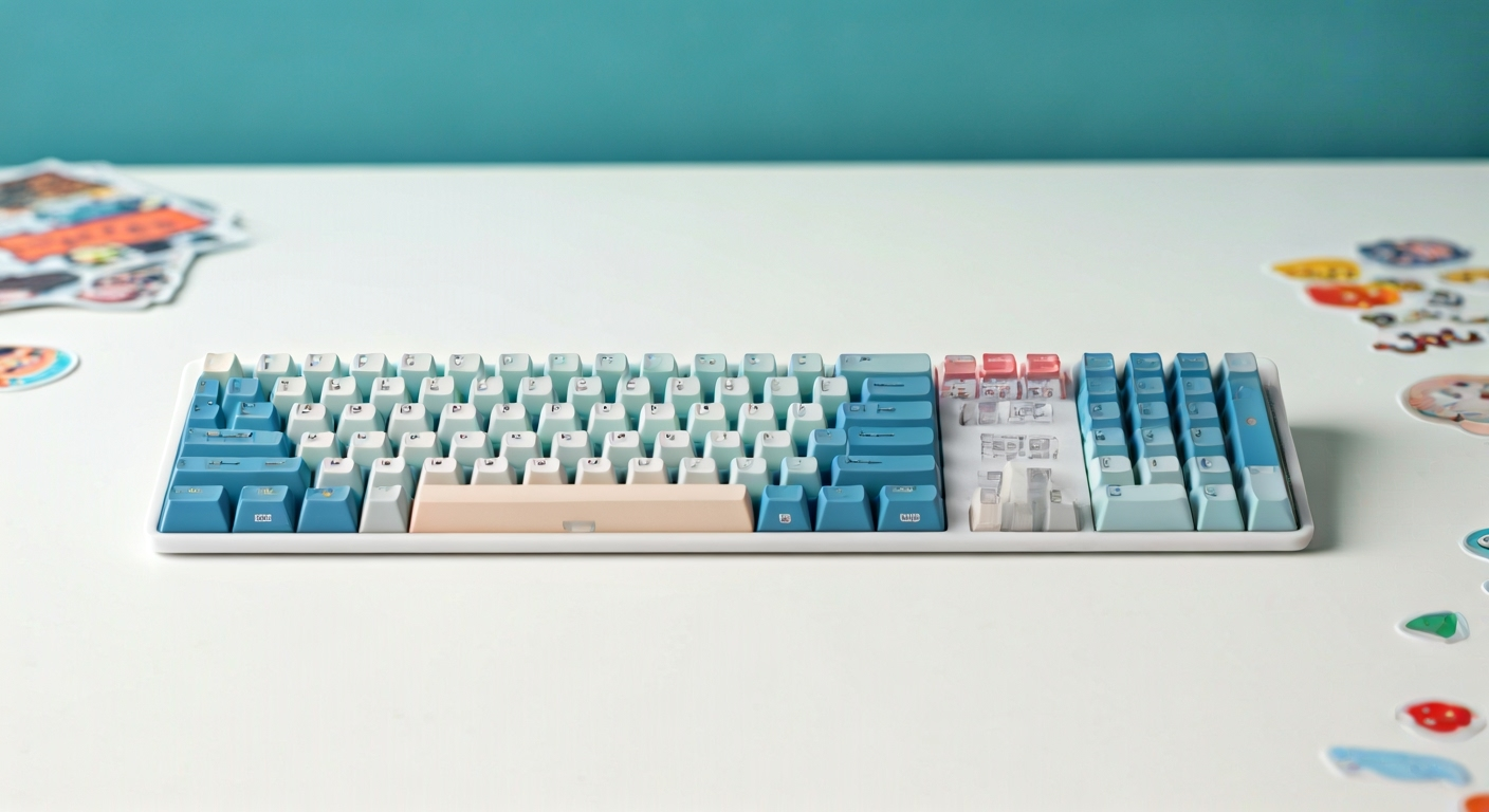 Colorful keys and small hands learning to type