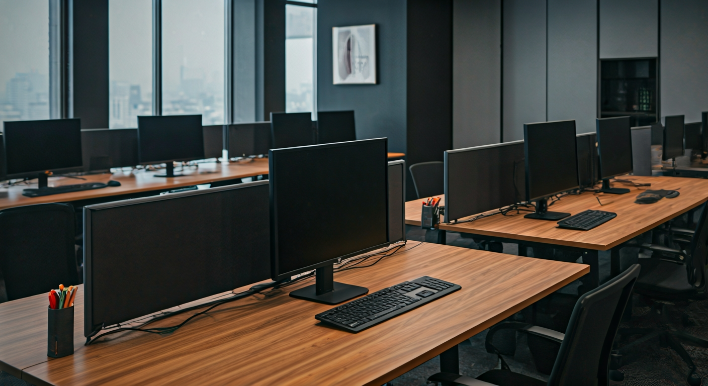 Office desk with job listing showing typing requirements